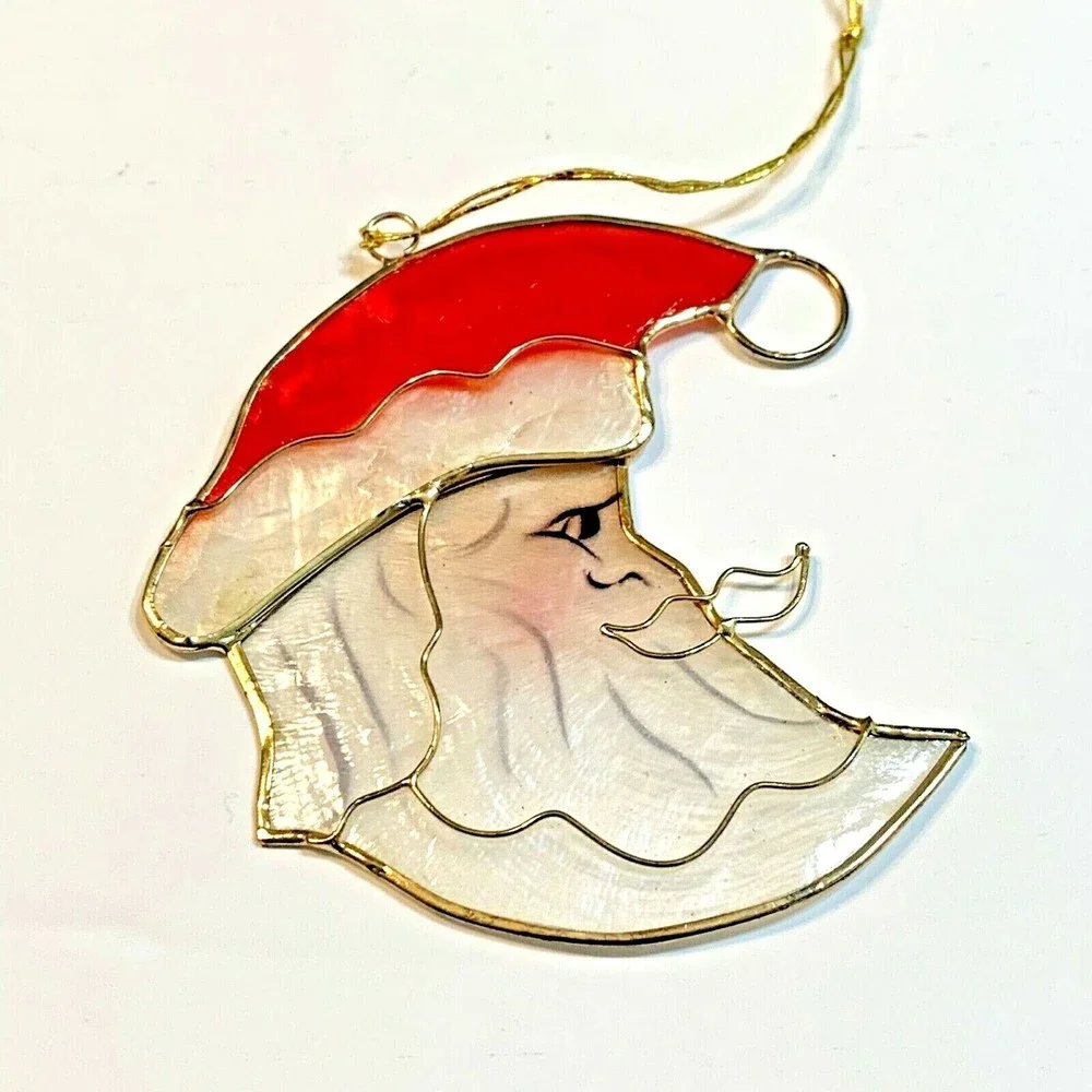 VTG Half Moon Santa Christmas Ornament Capiz Shell 3”